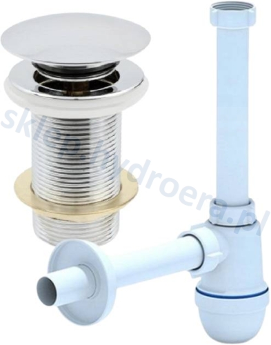 Syfon do umywalki + korek klik klak chrom bez przelewu