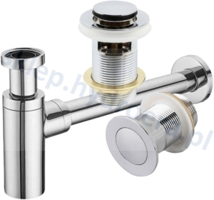 Syfon do umywalki walec chrom + korek klik klak z przelewem chrom