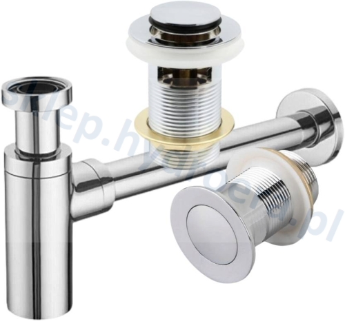 Syfon do umywalki walec chrom + korek klik klak z przelewem chrom