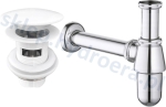Syfon umywalkowy chrom + korek klik-klak biały z przelewem