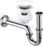 Syfon do umywalki chromowany rurkowy + korek klik klak biały z przelewem