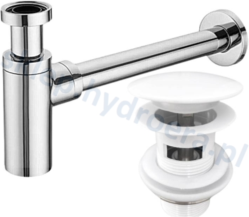 Syfon do umywalki chrom + korek klik klak z przelewem biały