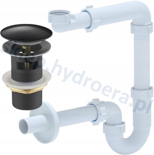 Syfon do umywalki oszczędzający miejsce + korek klik klak z przelewem czarny