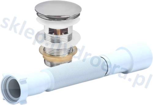 Syfon do umywalki elastyczny rozciągany + korek klik klak z przelewem chrom
