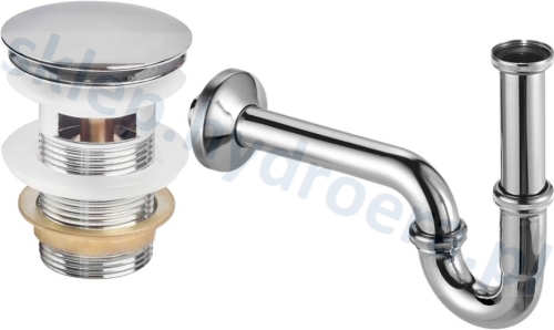 Syfon do umywalki chromowany rurkowy + korek klik klak chrom z przelewem