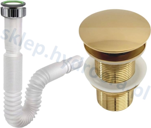 Syfon do umywalki regulowany elastyczny +korek klik klak bez przelewu ZŁOTY