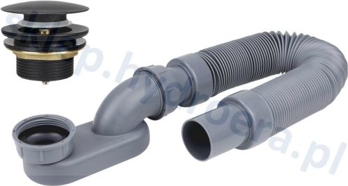 Syfon do wanny/brodzika elastyczny rozciągany + korek klik klak czarny czyszczony od góry