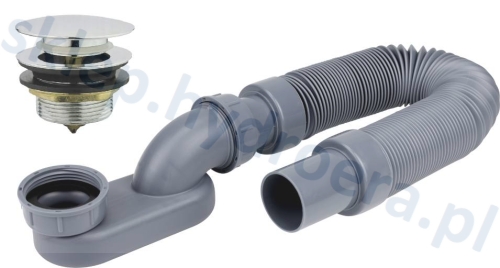 Syfon do wanny/brodzika elastyczny rozciągany + korek klik klak chrom czyszczony od góry